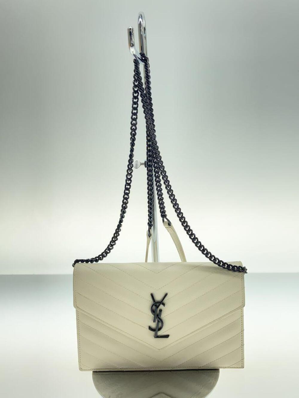 Saint Laurent Chain Wallet Matelasse Shoulder Bag Leather White